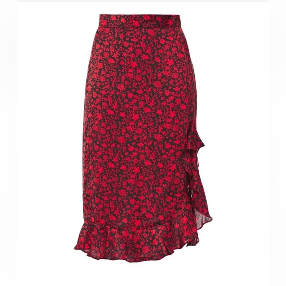 Maje satin red and black floral skirt, never worn, sz 34/00 - Picture 3 of 8